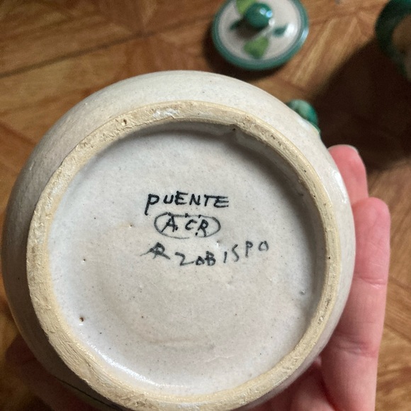 VTG Puente Arzobispo ACB SIGNED Pitcher 
Teacups Pears Jar Ceramic Pottery Set - Picture 12 of 12